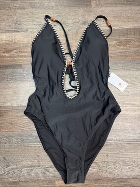 *NEW* Shade & Shore Extra High Cheeky Bead Detail One Piece Swimsuit Size M